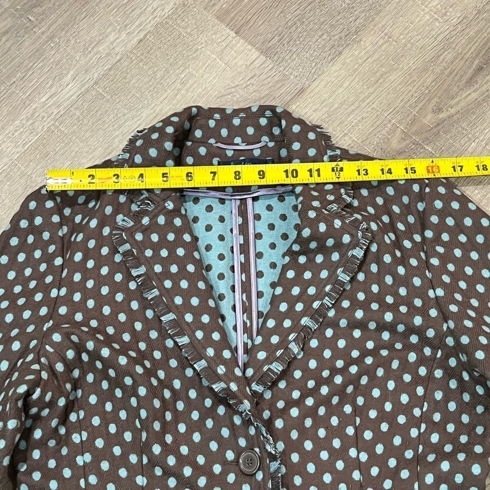 Boden Size 14 Wool Blend Polka Dot Fringe Seam Unlined Unstructured Soft Blazer - Picture 9 of 14
